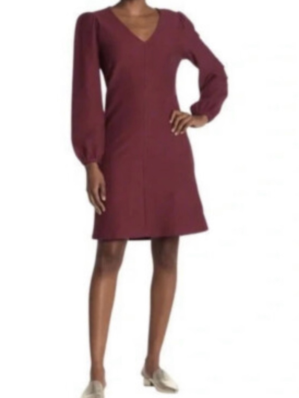 Madewell Brick Red Textured V-Neck Pillow Sleeve Fit and Flare Cotton Mini Dress